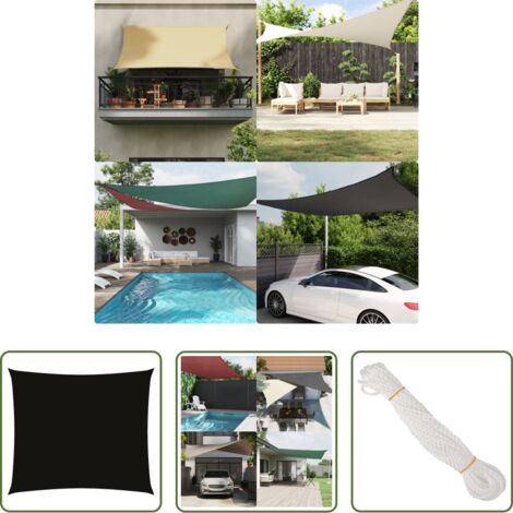 Toldo rectangular -  Toldo de vela rectangular tela Oxford negro 2x2,5 m