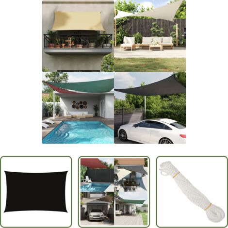 Toldo rectangular - Toldo de vela rectangular tela Oxford negro 2x4 m