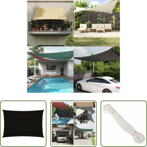 Toldo rectangular - Toldo de vela rectangular tela Oxford negro 3x5 m