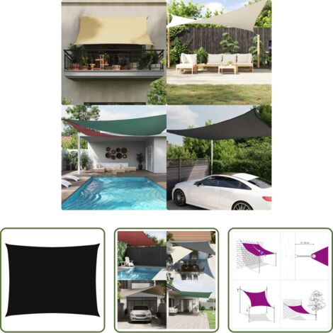 Toldo rectangular -  Toldo de vela rectangular tela Oxford negro 3x6 m