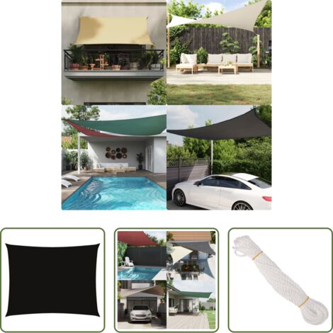 Toldo rectangular -  Toldo de vela rectangular tela Oxford negro 5x6 m