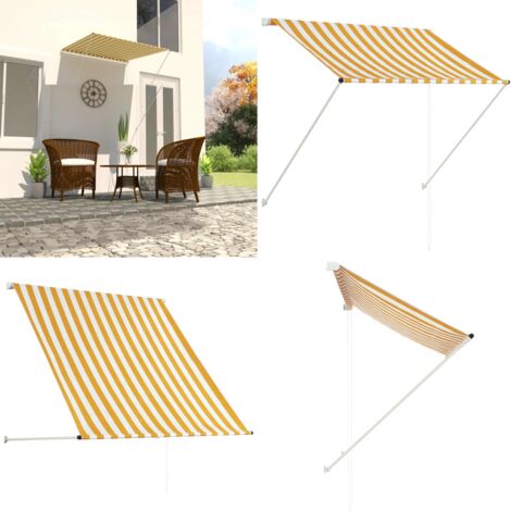 Toldo retráctil amarillo y blanco 100x150 cm - Toldo para ventana - Toldo para terraza