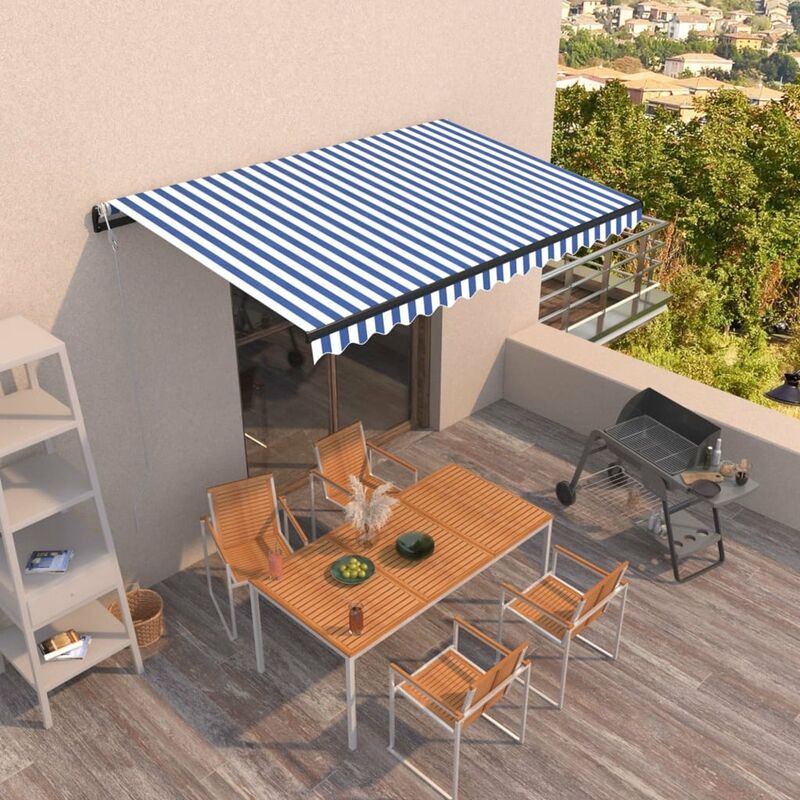 

Toldo retractil automatico azul y blanco 400x350 cm
