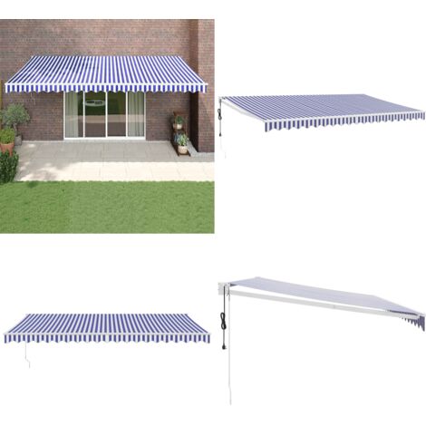 Toldo retráctil automático azul y blanco 5x3 m - Toldo para jardín - Toldo para terraza