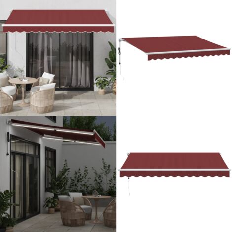 Toldo retráctil automático con luces LED burdeos 350x250 cm - Toldo con luces LED - Toldo anti-UV