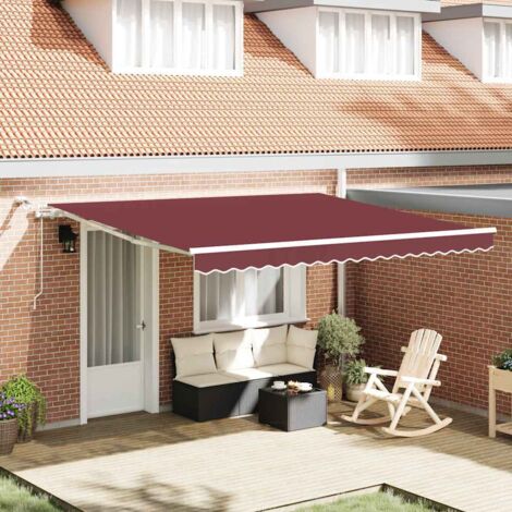 Toldo retráctil automático con luces LED burdeos 400x300 cm