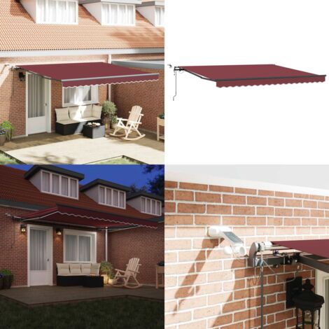 Toldo retráctil automático con luces LED burdeos 400x300 cm - Toldo con luces LED - Toldo UV