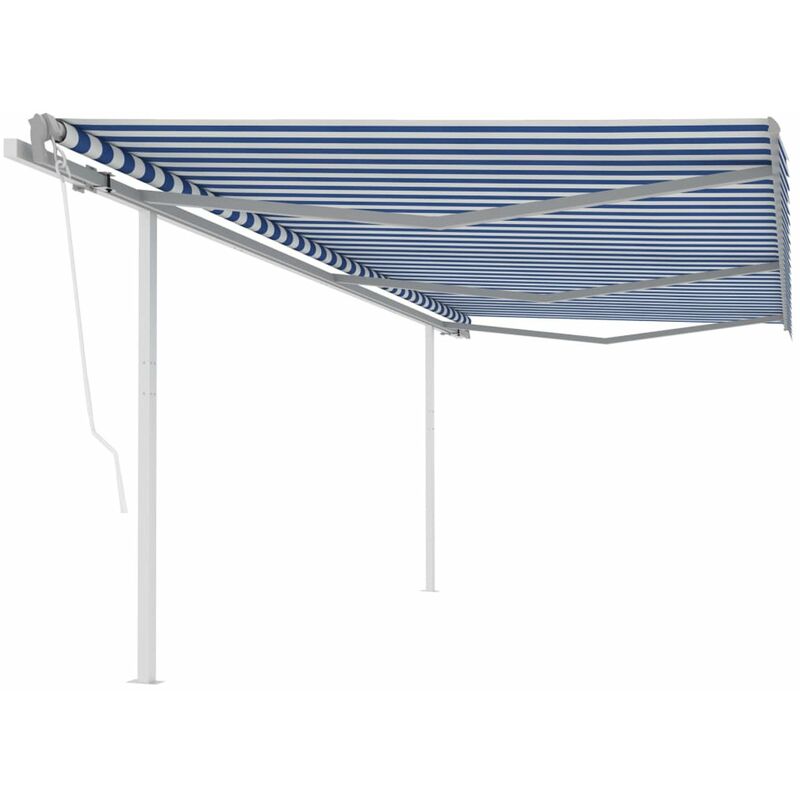 

Toldo retractil automatico con postes azul y blanco 6x3 m