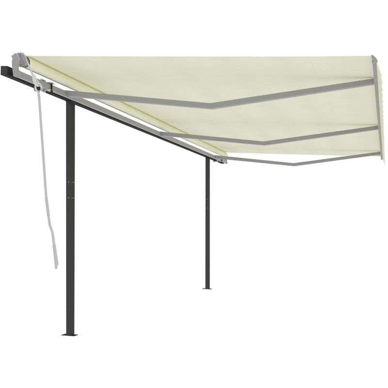 

Toldo retráctil automático con postes color crema 6x3,5 m