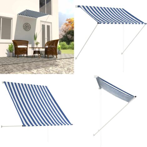 Toldo retráctil azul y blanco 100x150 cm - Toldo azul y blanco - Toldo para ventana