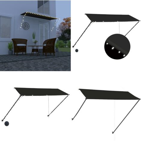 Toldo retráctil con LED gris antracita 300x150 cm - Toldo con LED - Toldo impermeable