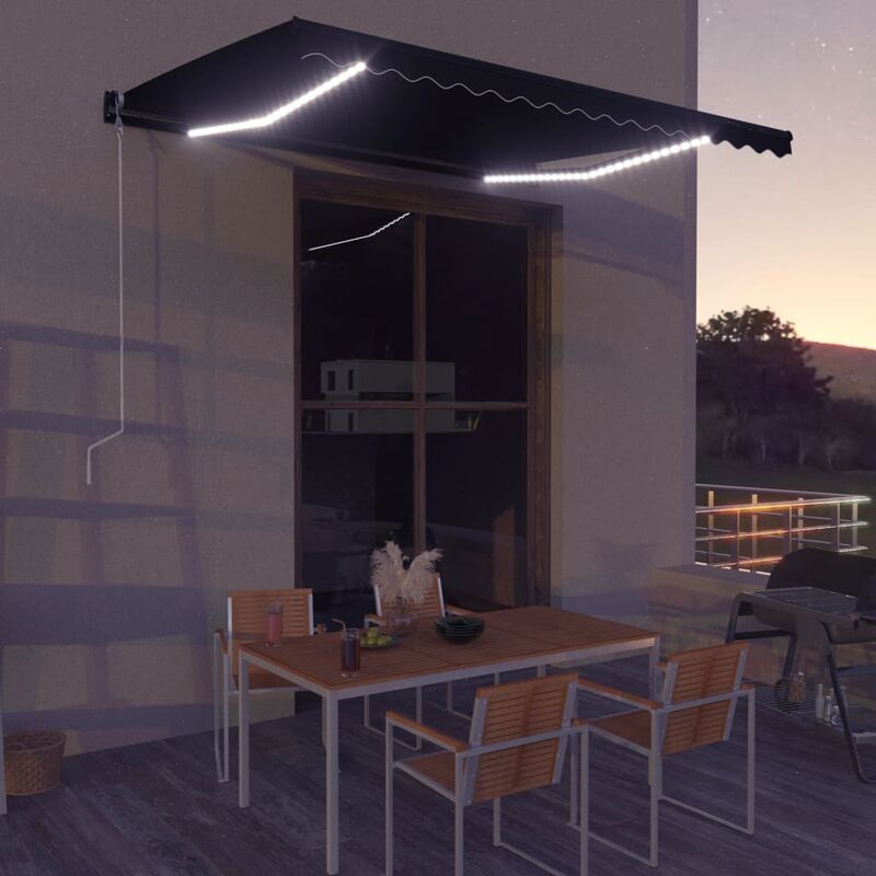 

Toldo retráctil LED y sensor de viento gris antracita 400x300cm