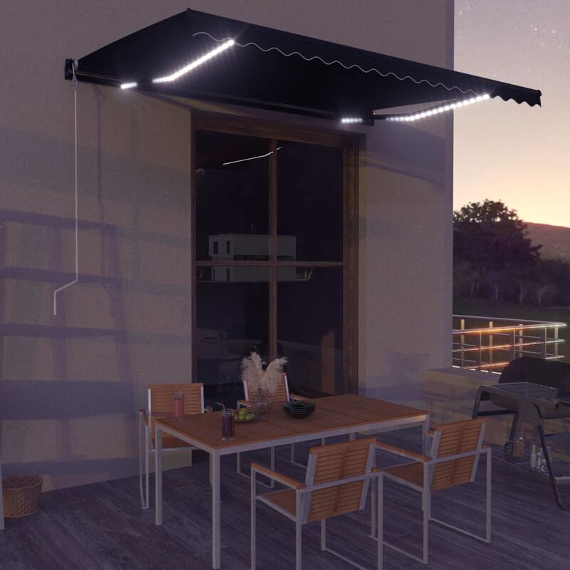 

Toldo retráctil LED y sensor de viento gris antracita 450x300cm