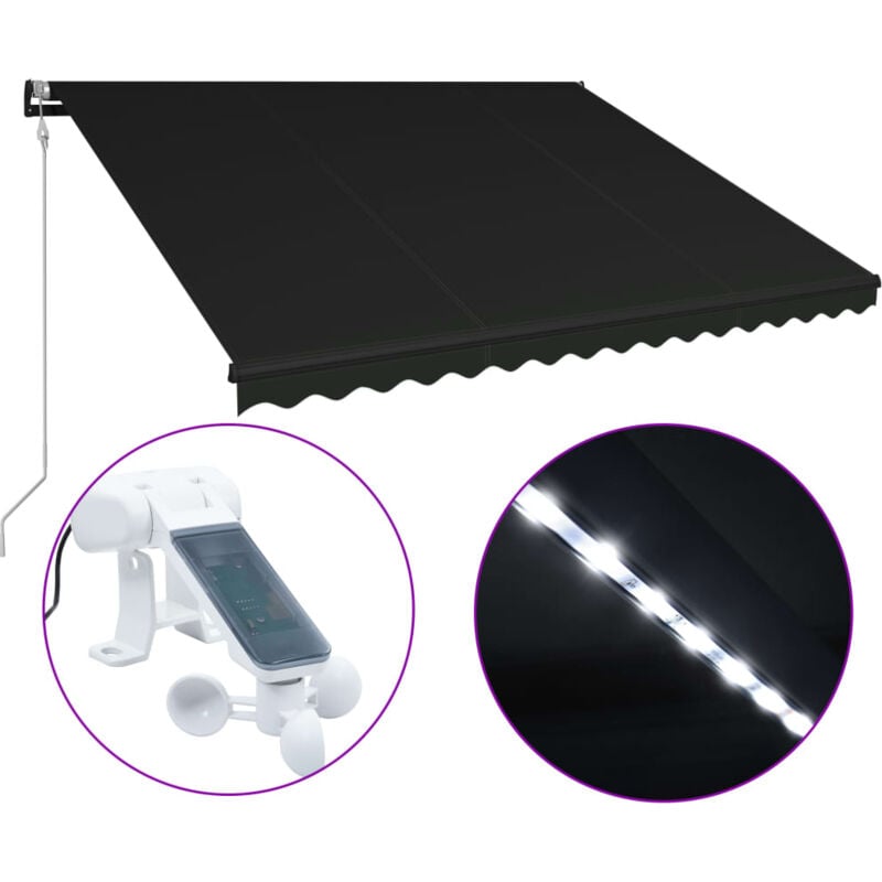 

Toldo retráctil LED y sensor de viento gris antracita 450x300cm - Antracita - Vidaxl