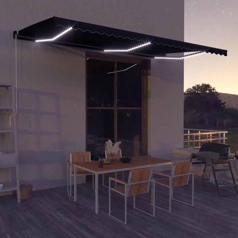 

Toldo retractil LED y sensor de viento gris antracita 500x300cm