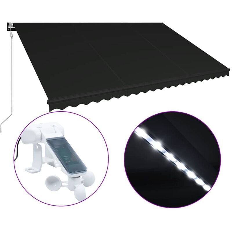 

Toldo retráctil LED y sensor de viento gris antracita 500x300cm - Antracita - Vidaxl
