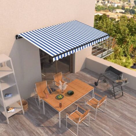 Toldo retráctil manual azul y  400x350 cm