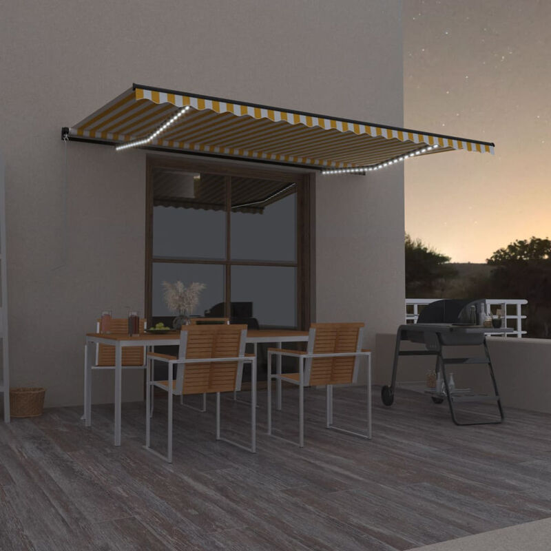 

Asupermall - Toldo retractil manual con LED amarillo y blanco 500x350 cm