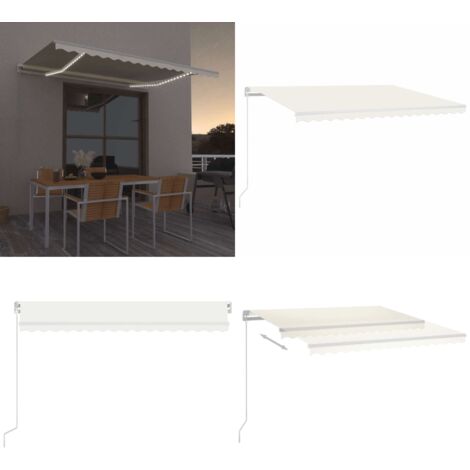 Toldo retráctil manual con LED crema 400x300 cm - Toldo exterior - Toldo con luz LED