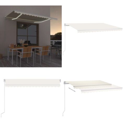 Toldo retráctil manual con LED crema 450x300 cm - Toldo exterior - Toldo con luz LED