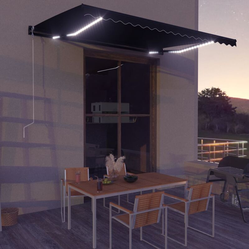 

Toldo retráctil manual con LED gris antracita 450x300 cm