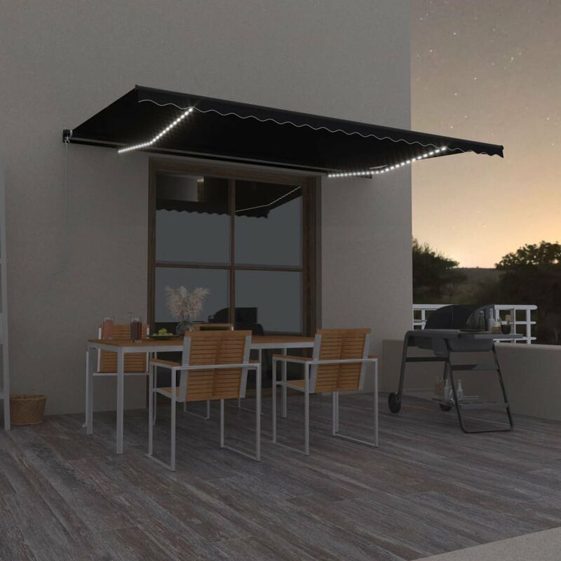 

Toldo retractil manual con LED gris antracita 500x350 cm