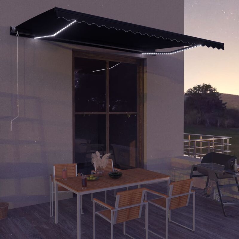 

Toldo retráctil manual con LED gris antracita 600x300 cm