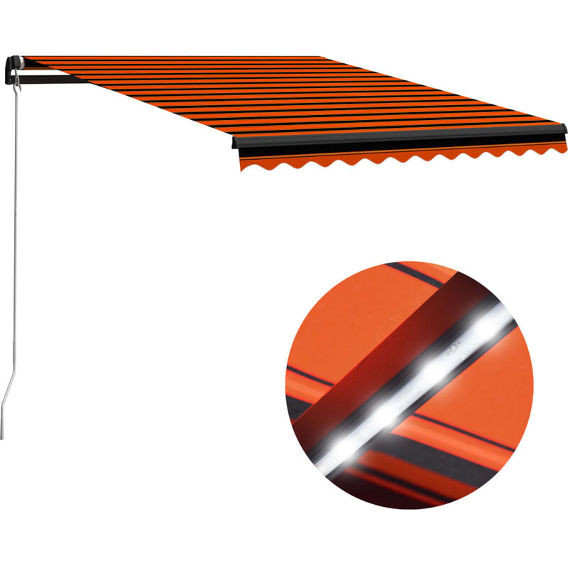 

Toldo retráctil manual con LED naranja y marrón 350x250 cm