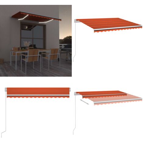 Toldo retráctil manual con LED naranja y marrón 350x250 cm - Toldo exterior - Toldo manual
