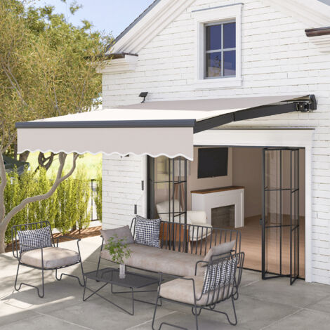 Toldo Retráctil Manual con Luces LED Solares Inclinación Ajustable 45-90° y Protección UPF50+ Exterior 3x2,5 m Crema