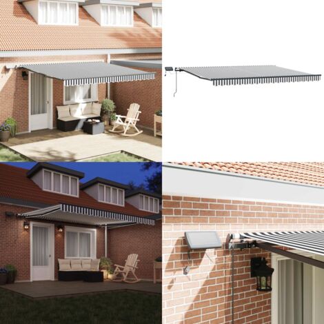 Toldo retráctil manual con luz LED antracita y blanco 400x300cm - Toldo con luz LED - Toldo para patios