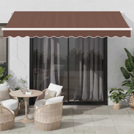 Toldo retráctil manual con luz LED marrón 350x250 cm