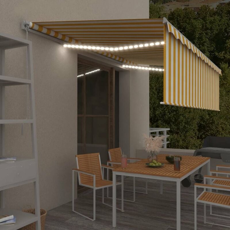 

Toldo retractil manual con persiana y LED 5x3 m amarillo blanco