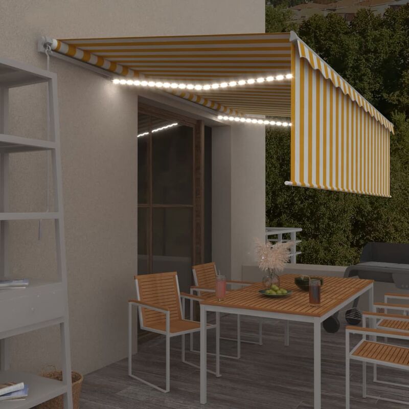

Toldo retráctil manual con persiana y LED 5x3 m amarillo blanco