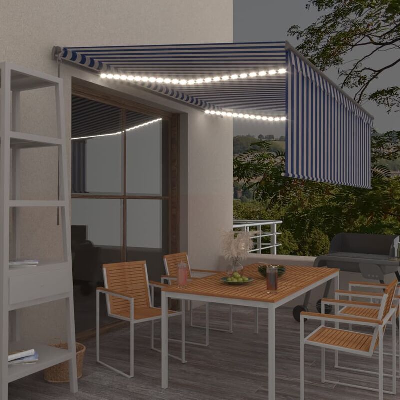 

Toldo retráctil manual con persiana y LED azul y blanco 4,5x3 m