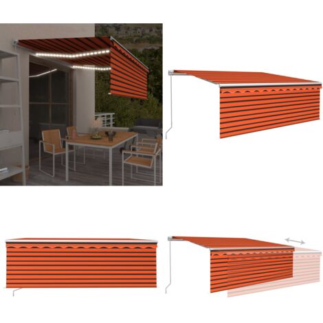 Toldo retráctil manual con persiana y LED naranja y marrón 4x3m - Toldo exterior - Persiana LED