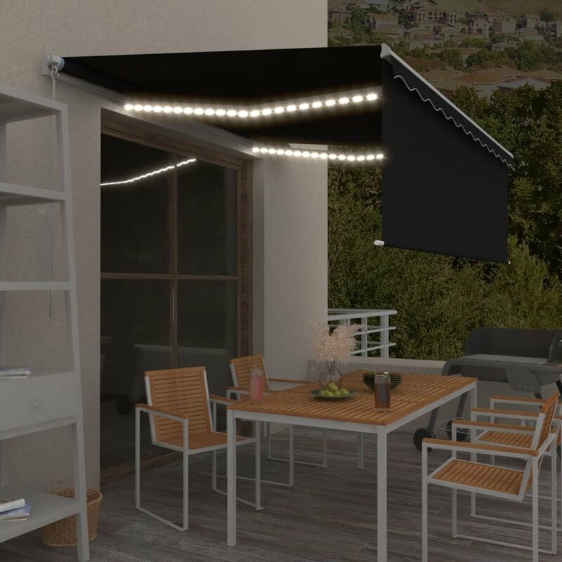 

Toldo retractil manual con persiana y LEDs 4,5x3 m antracita