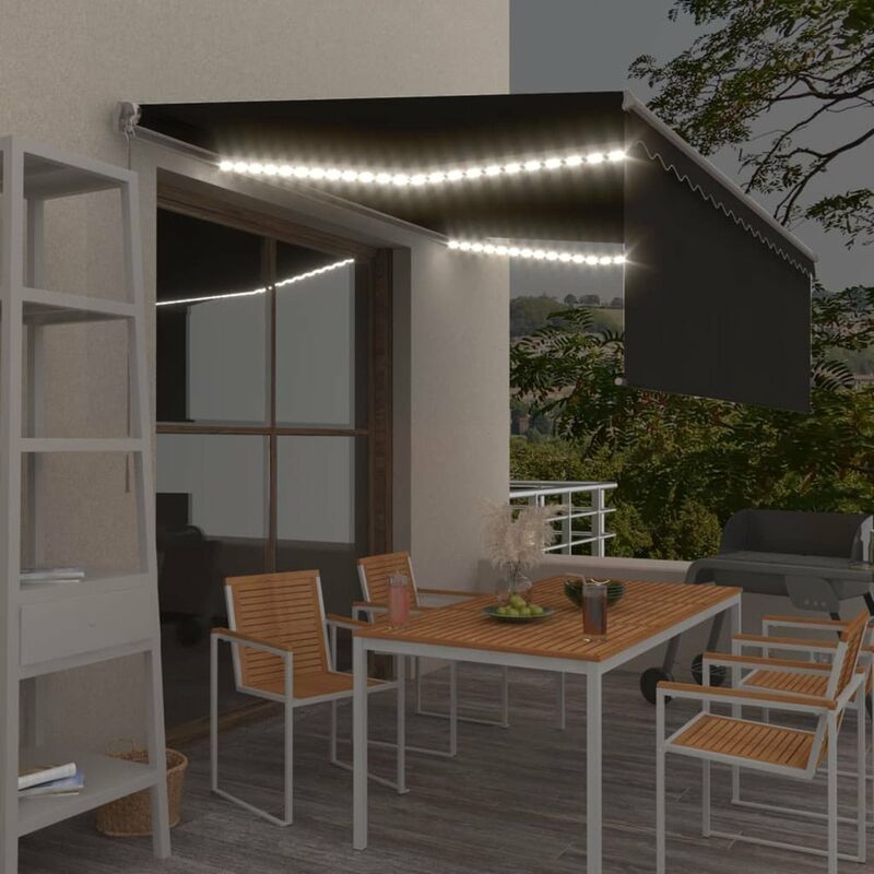 

Toldo retractil manual con persiana y LEDs 4,5x3 m antracita