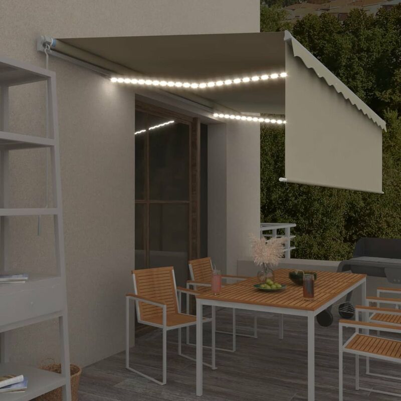 

Toldo retractil manual con persiana y LEDs crema 5x3 cm