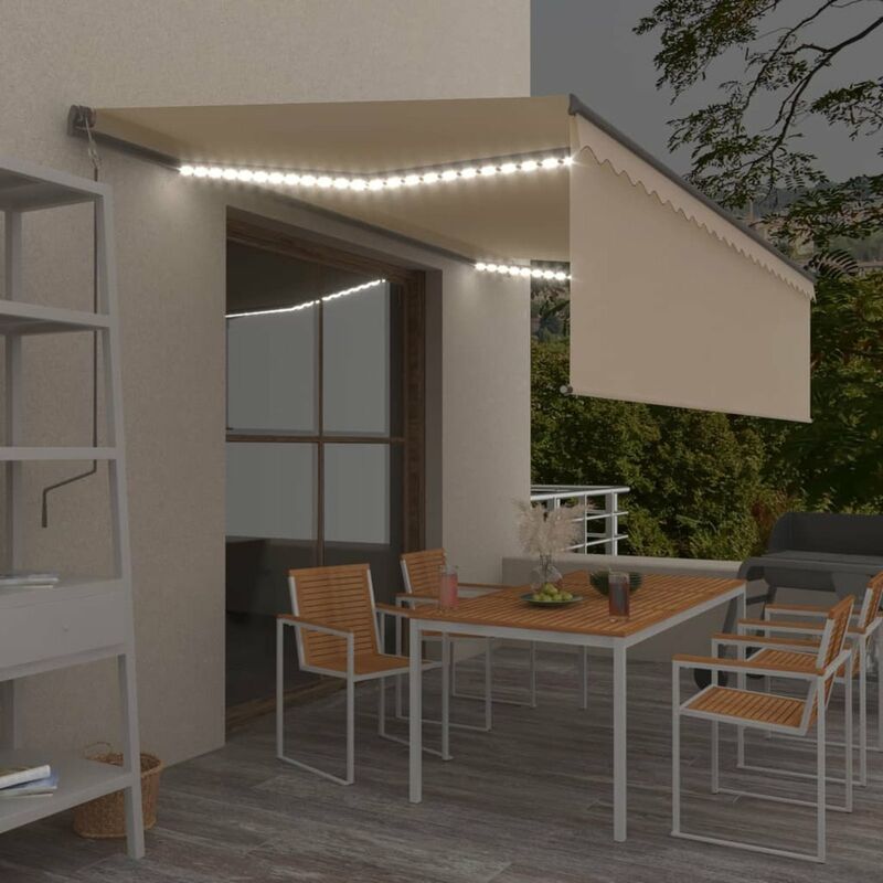 

Toldo retractil manual con persiana y LEDs crema 5x3 cm