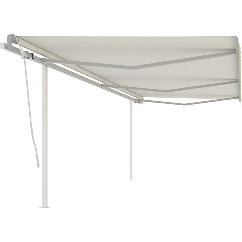 

Toldo retráctil manual con postes crema 6x3,5 m