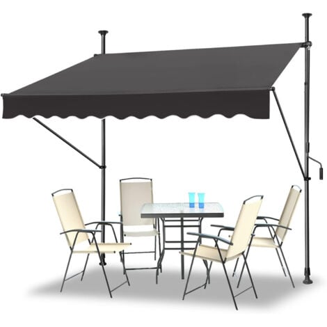 Toldo retráctil manual para jardín, patio, balcón, resistente a los rayos UV, altura ajustable, color gris, 300 x 120 cm