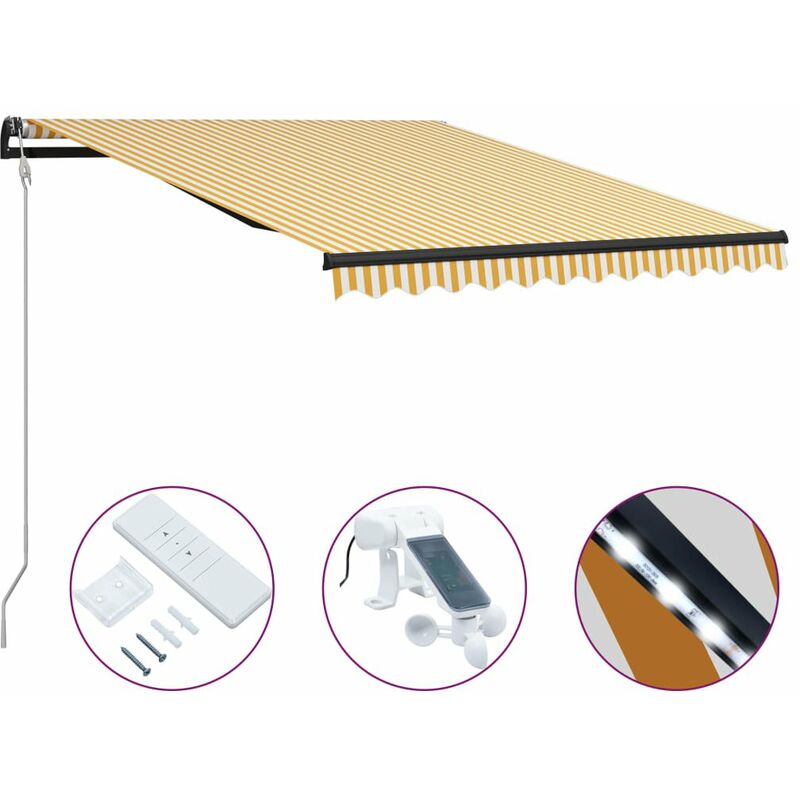 

Toldo retractil sensor de viento LED amarillo blanco 300x250 cm