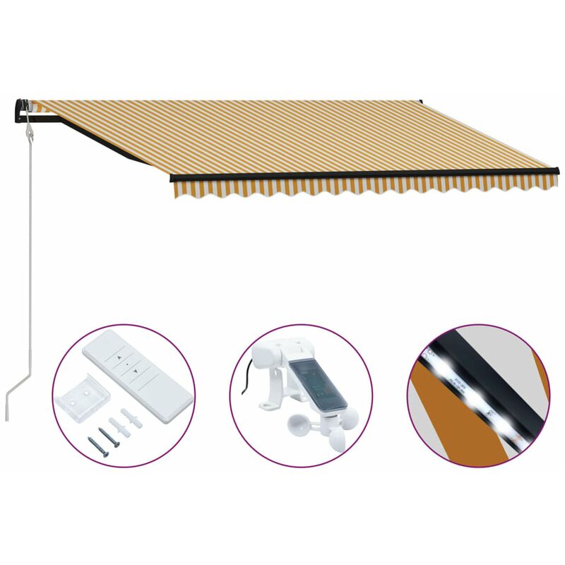 

Toldo retractil sensor de viento LED amarillo blanco 400x300 cm