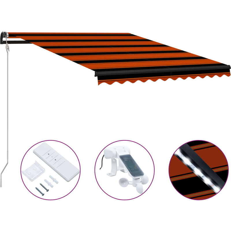 

Toldo retráctil sensor de viento LED naranja y marrón 300x250cm