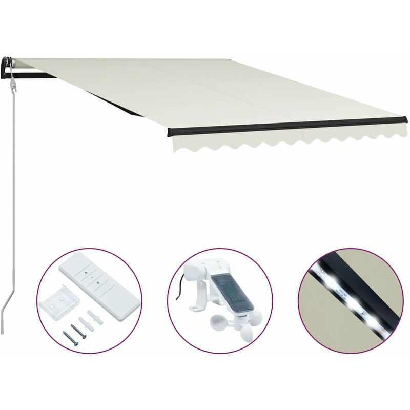 

Toldo retractil sensor de viento y LED color crema 300x250 cm