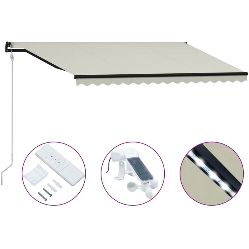 

Toldo retractil sensor de viento y LED color crema 400x300 cm