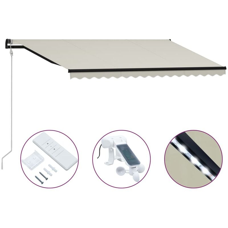 

Toldo retráctil sensor de viento y LED color crema 400x300 cm