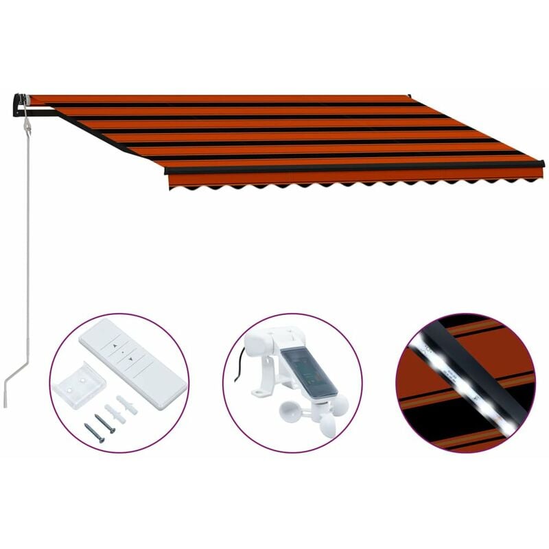 

Toldo retractil sensor de viento y LED naranja marron 450x300cm