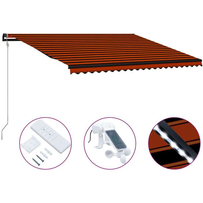 

Toldo retráctil sensor de viento y LED naranja marrón 500x300cm - Naranja - Vidaxl